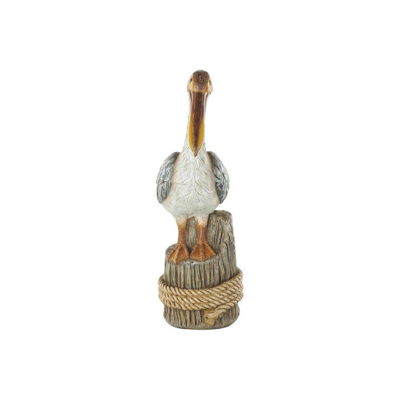 Cole And Grey Resin Textured Pelican Sculpture With Brown Block And Shiny Accents