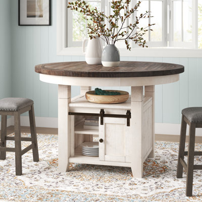 Karley Pine Round Solid Wood Top with Solid Wood Base Dining Table