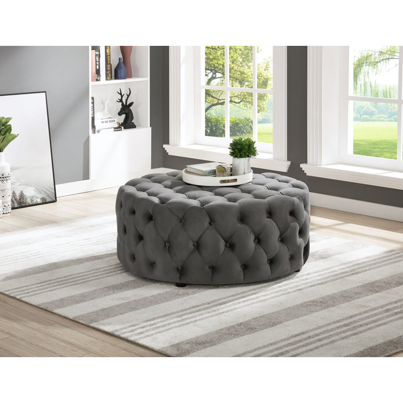 Repose-pieds rond rembourré 40 po Gilbert (gris / velours) , Velours gris