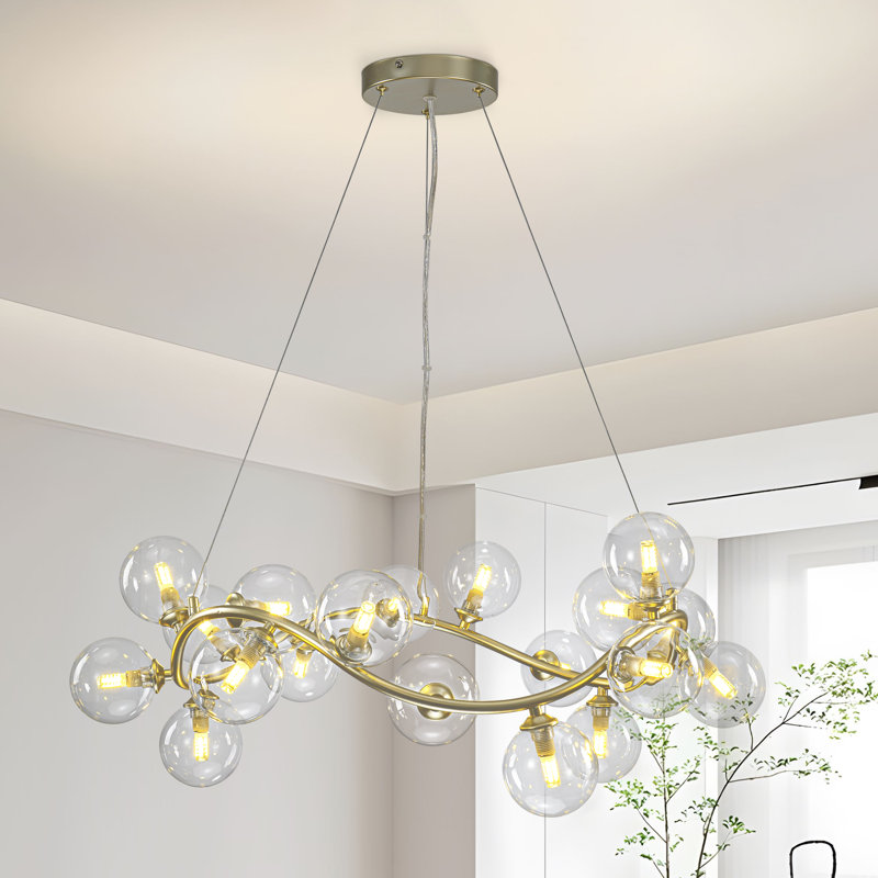 19-light Modern Twisted Glass Globe Chandelier, Gold