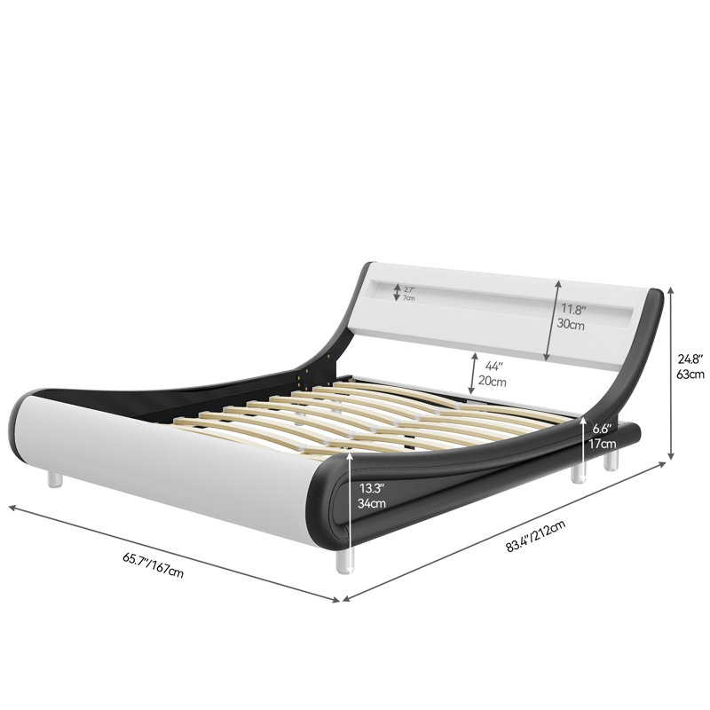 Small Double Bed，Upholstered Sleigh Bed, White