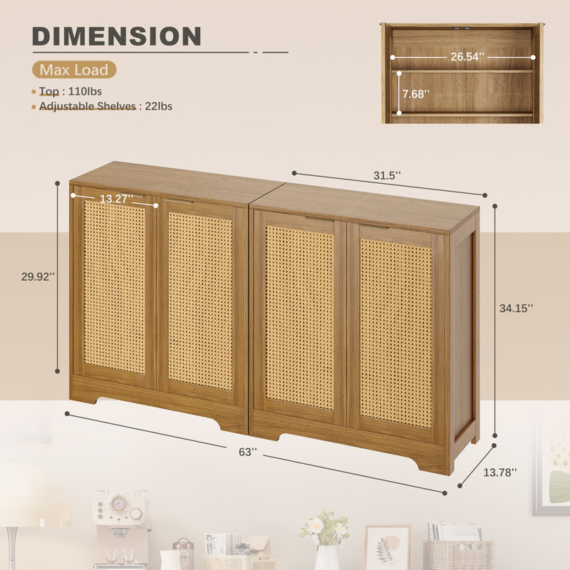 31.5'' Wide Sideboard (Set of 2), Brown