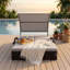 Double chaise longue de patio avec dossier réglable à 5 positions, auvent arqué, coussins amovibles et tables d'appoint cachées-133235457