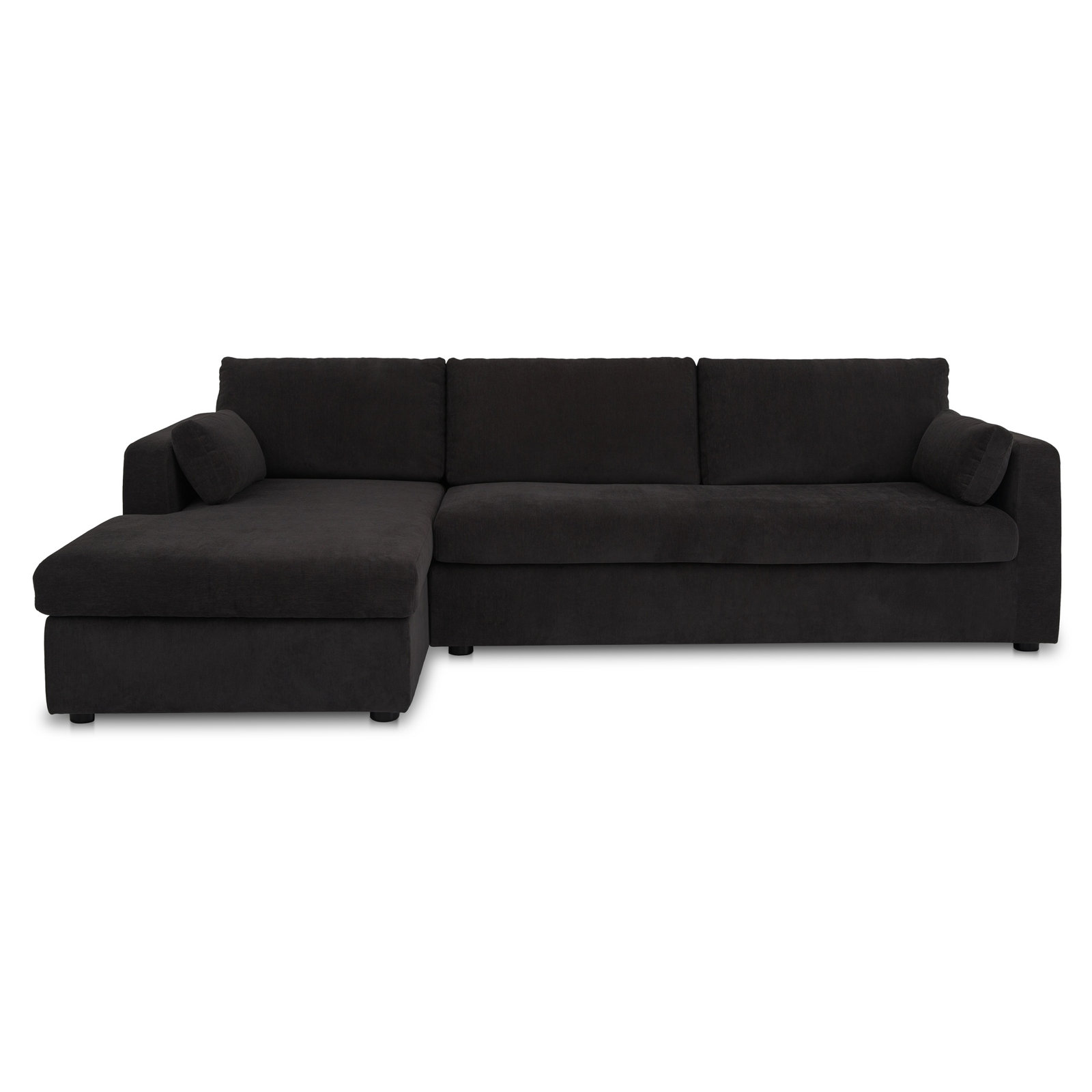 Sofa Bed with Storage Chaise, Left Hand Facing, Black Polyester