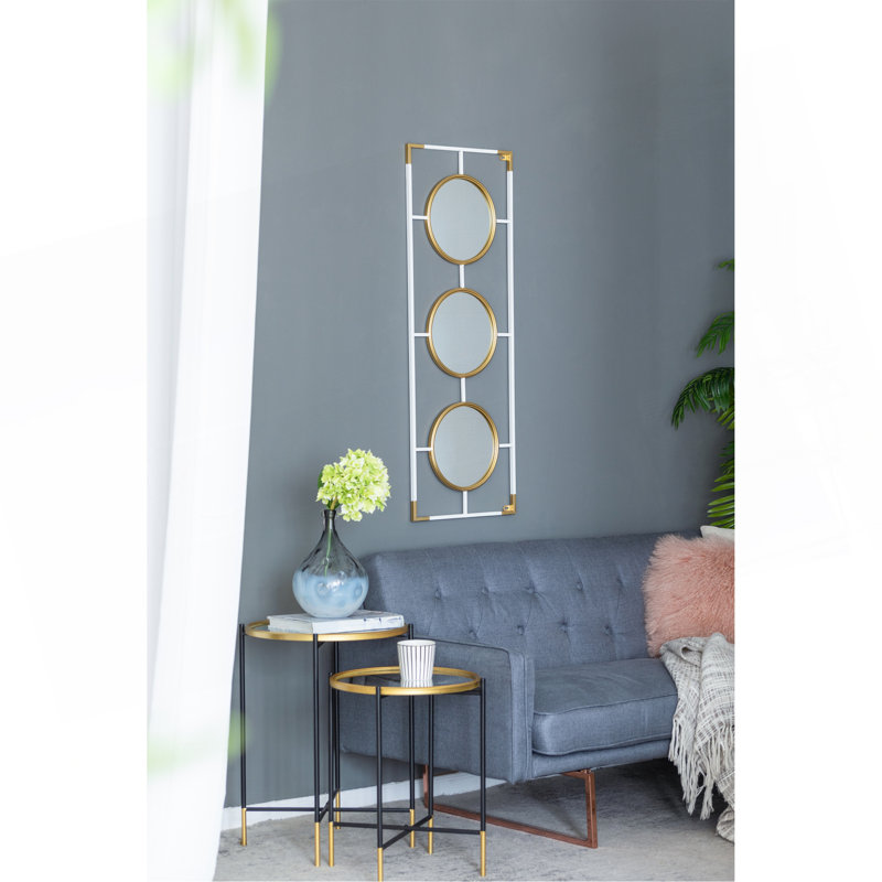Cadre doré et blanc 15,5 x 43,5 po avec miroir, Doré / Blanc