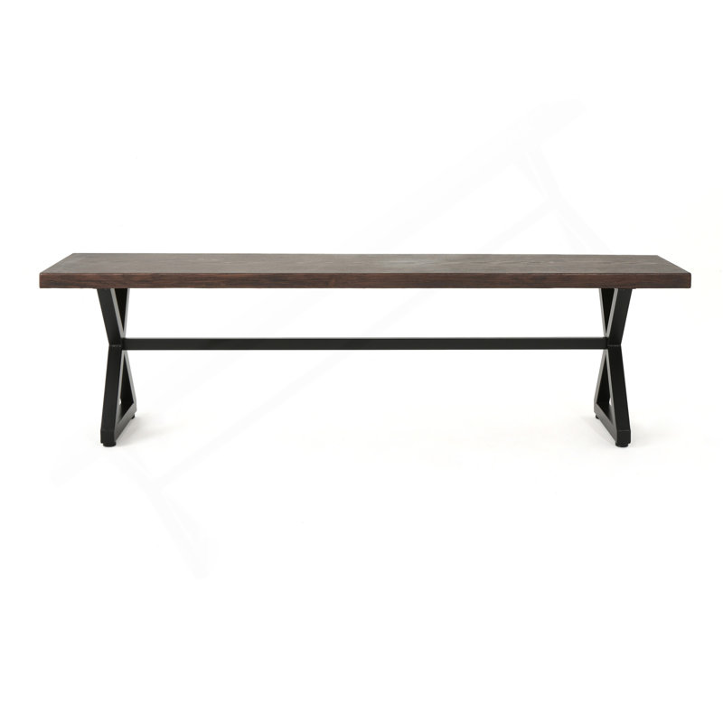Outdoor Aluminum Dining Bench With Steel Frame, Brown / Black, Brown