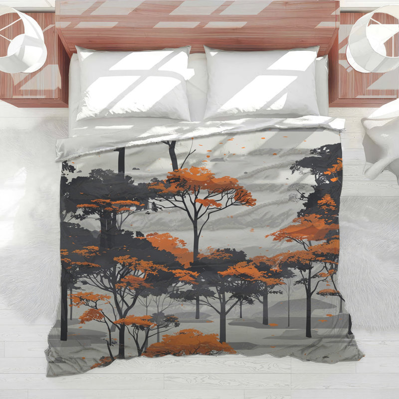 Orange And Black Trees Comforter, Twin Extra Long