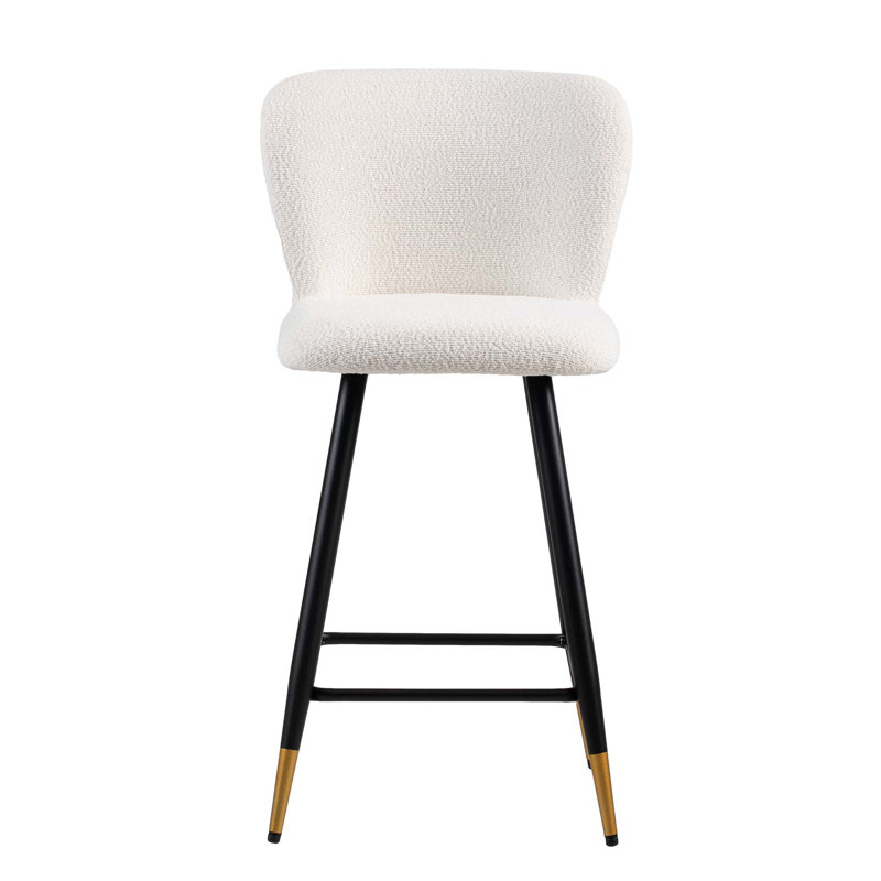 Tabouret de bar de 25,79 po de style moderne avec sièges blancs, pieds en métal noir et extrémités dorées, convenant à divers styles de décoration