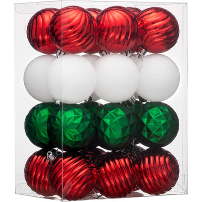 Ensemble de décorations de Noël pour arbre, décorations de boule incassable rouge vert et blanc de 24 carats, ornement suspendu en vrac de 2,36 po pour les fêtes de Noël