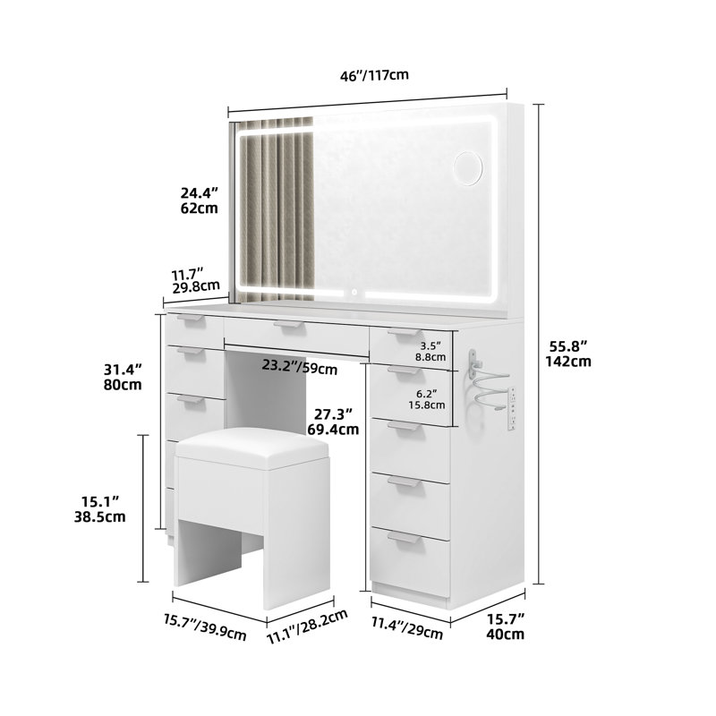 Vanity With Built-In Socket, White