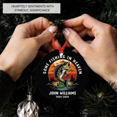 Custom Metal Fly Fishing Memorial Ornament Gone Fishing In Heaven Colorful Fish Design