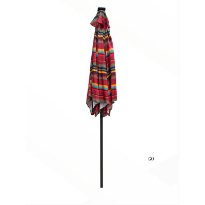 9FT Red Striped Patio Umbrella with Solar LED Lights and Wind Vent