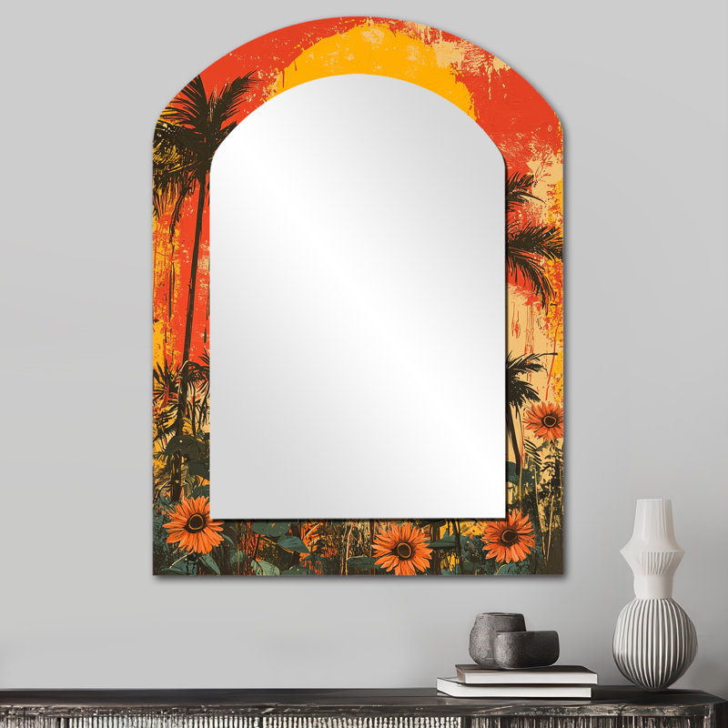Summer Fire - Miroir mural arqué traditionnel, 34 po x 25 po