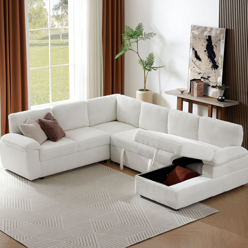 Canapé modulaire modulaire pour appartement - Canapé convertible en velours côtelé à assise profonde, Face à la droite