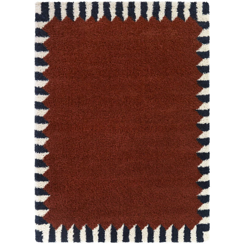 Tapis Charte rouge rouille / noir / blanc, Rectangle 5 pi 3 po x 7 pi
