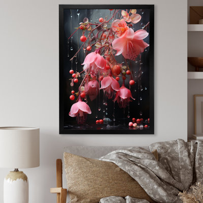 Cristal rose fuchsia fleurs II - art mural fuchsia