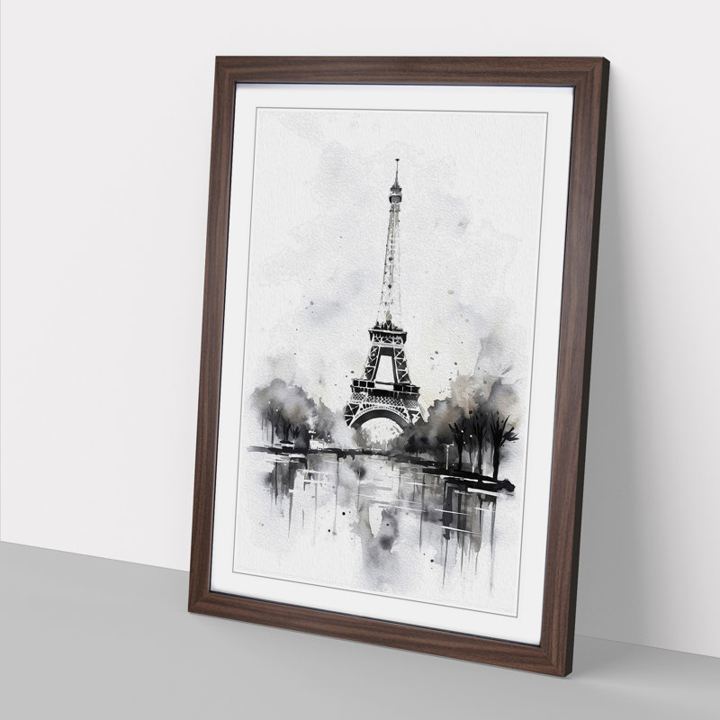 Eiffel Tower Gestural Framed Print, 46" H x 34" W x 2" D, Walnut