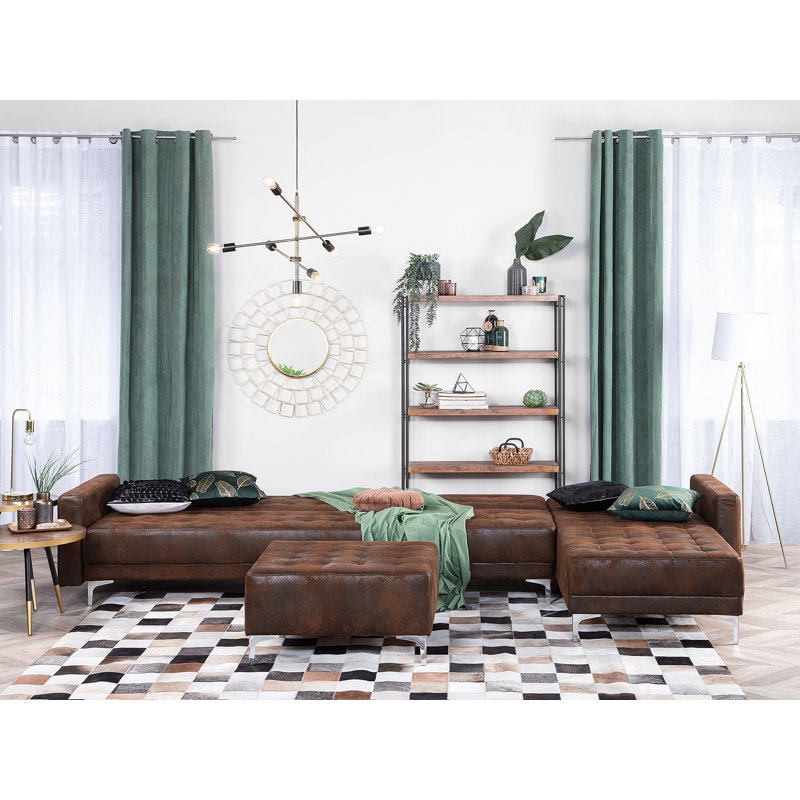 Finnegan 5 Seater Faux Leather Sofa Bed, Brown, Right Hand Facing
