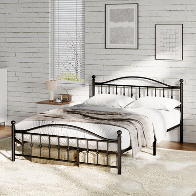 Metal Bed Frame with Vintage Headboard and Footboard, Heavy Duty Iron Platform Bed