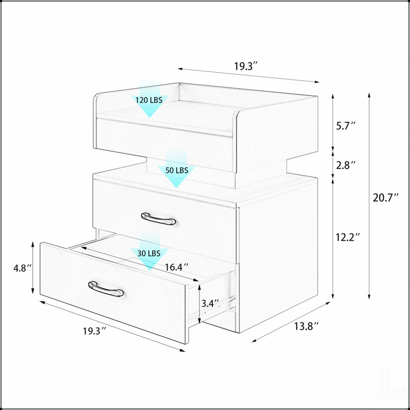 1 Set Nightstand with Adjustable LED Strip Light, 2-drawers, Large Storage Space, Suitable for Bedside Table, Coffee Table, Sofa Side Table or End Table for Study Desk