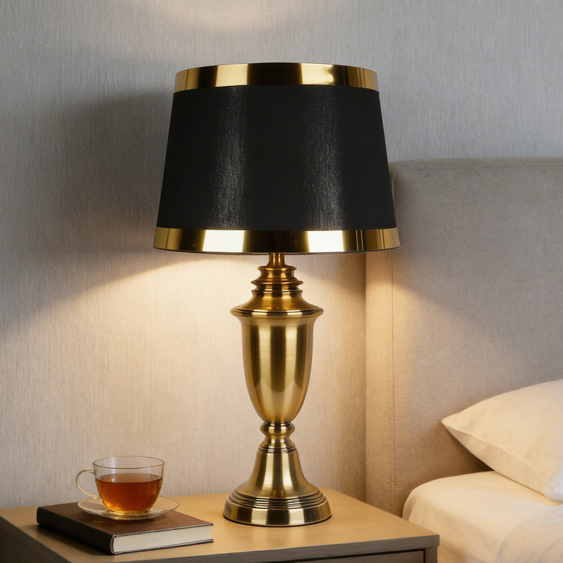 Antique Brass Table Lamp With Black Shade (Set Of 2) Height: 68Cm / 26.7In