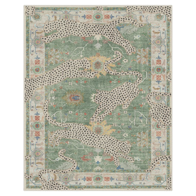 Allandale Leopard Print Green / Beige Machine Washable Non-Slip Area Rug