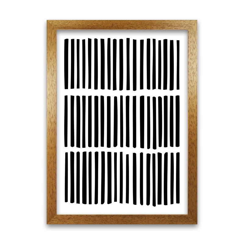 Scandi Black And White Lines - Print, 30cm H x 21cm W x 3cm D, Oak Frame