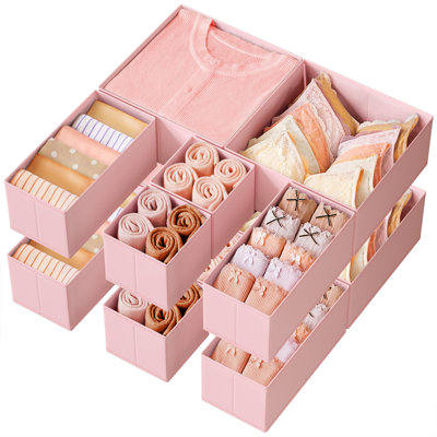 Organisateurs de tiroir, organisateurs de diviseur de commode, ensemble de 12, boîtes de rangement pliables en tissu pour chaussettes, sous-vêtements, soutiens-gorge, attaches