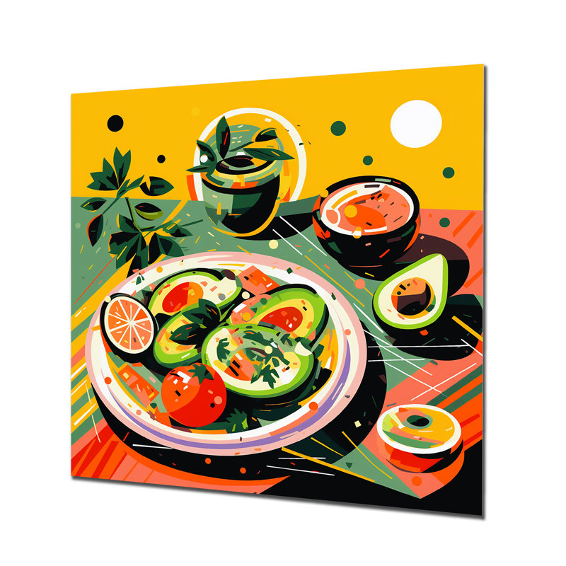 Vert et rouge avocat au Mexique I - nourriture, art mural en métal, H 36 po x l 36 po x P 1,5 po