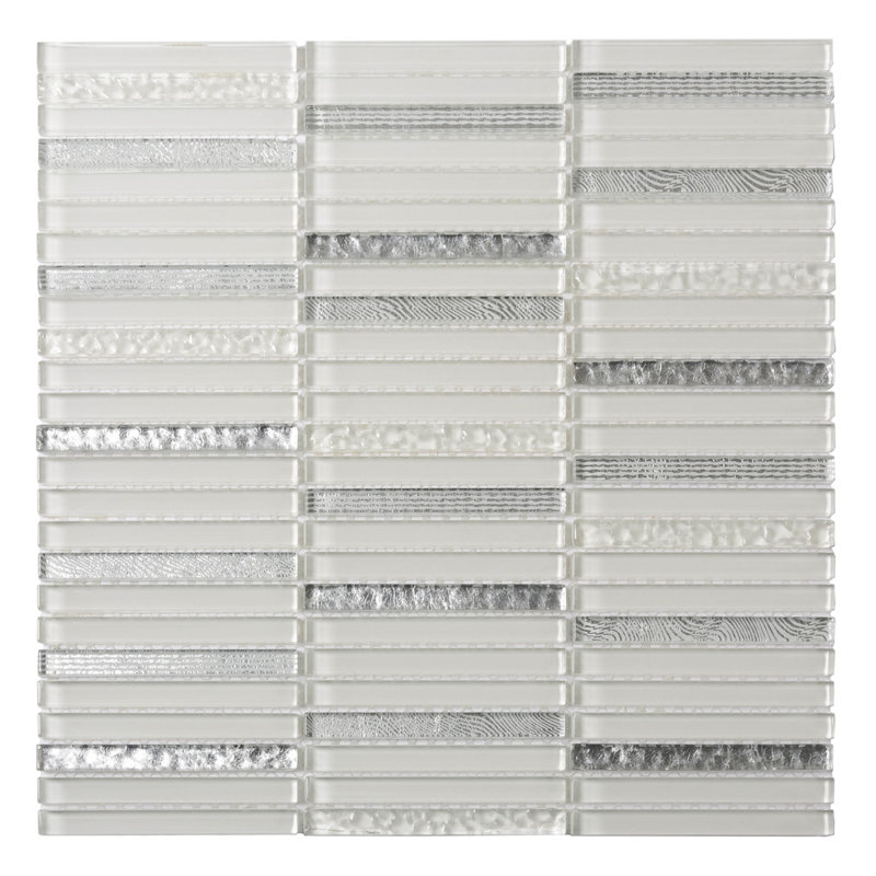 Carreau de mosaïque en verre 11,8 po x 11,8 po, Blanc / argent