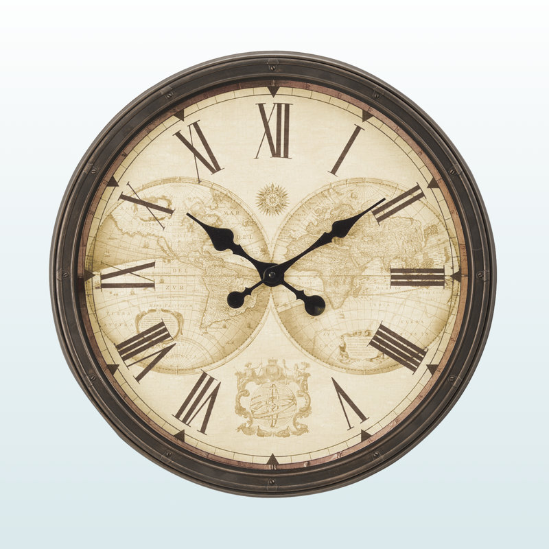 Lissette Round Wall Clock in Antique Brown, Transitional Style