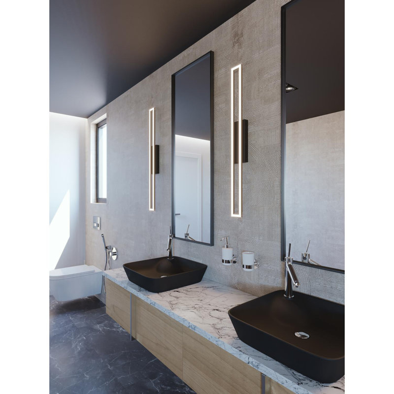 Zola Black Steel LED Vanity Light with White Acrylic Lens, 13.77 in