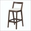 Tabouret d'intérieur en bois d'hévéa - finition brun foncé avec tissu beige-879330864