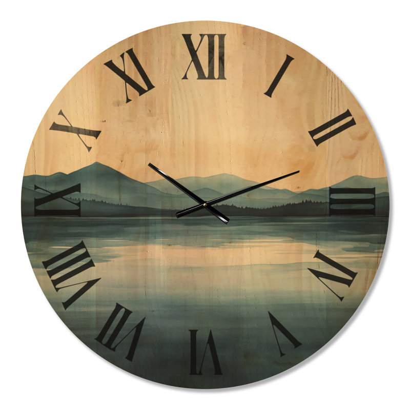 Très grande horloge murale en bois à imprimé paysage - Horizon lac neutre, Oversized