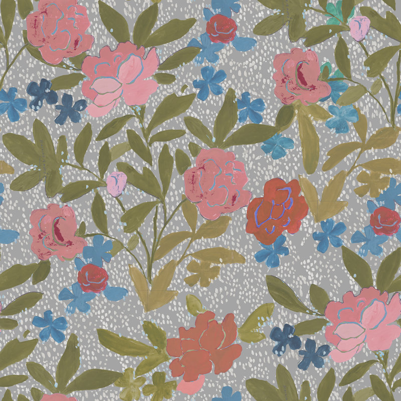 Paule Marrot Floral Wallpaper Double Roll, Gray