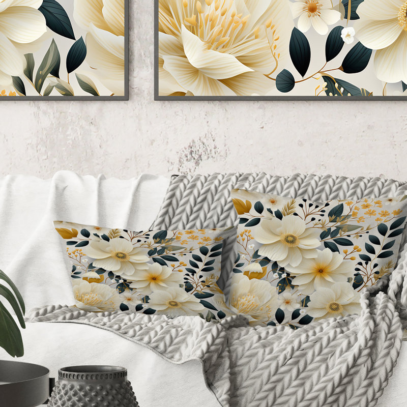 Coussin Beige Boho Chic Poppy Blooms I, H 16 po x l 16 po