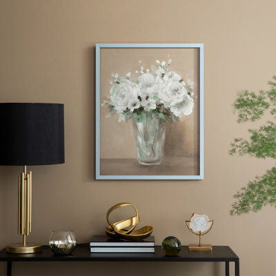 Reproduction encadrée de fleurs blanches - bois massif