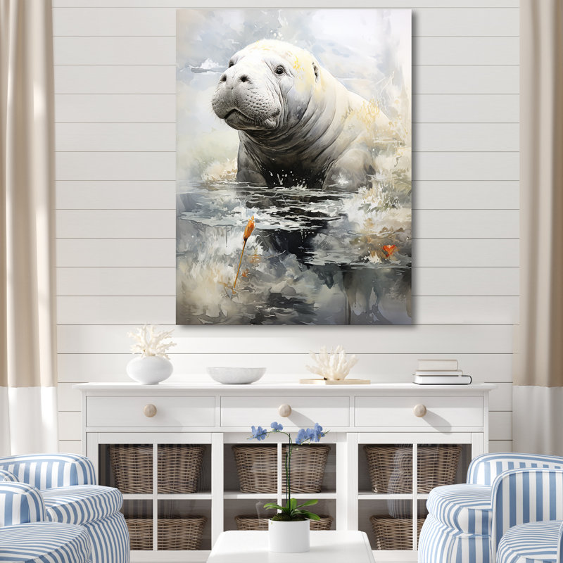" Grey Humble Manatee I ", 32" H x 16" W x 1" D, Wrapped Canvas