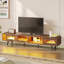 Meuble télé 70 po Mid-Century avec lumières DEL, portes coulissantes et console multimédia pour téléviseur de 75 po ou moins-22732284