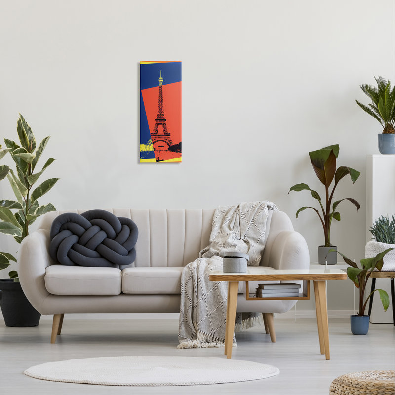 «Eiffel Tower Parisian Pop Art Travel», affiche XXL sur toile tendue par Daniel Sproul, H 10 po x l 24 po, Toile tendue