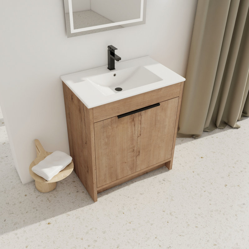 Petit meuble-lavabo avec lavabo Van Meuble-lavabo simple ， Meuble-lavabo Do Meuble-lavabo autoportant avec portes, Chêne