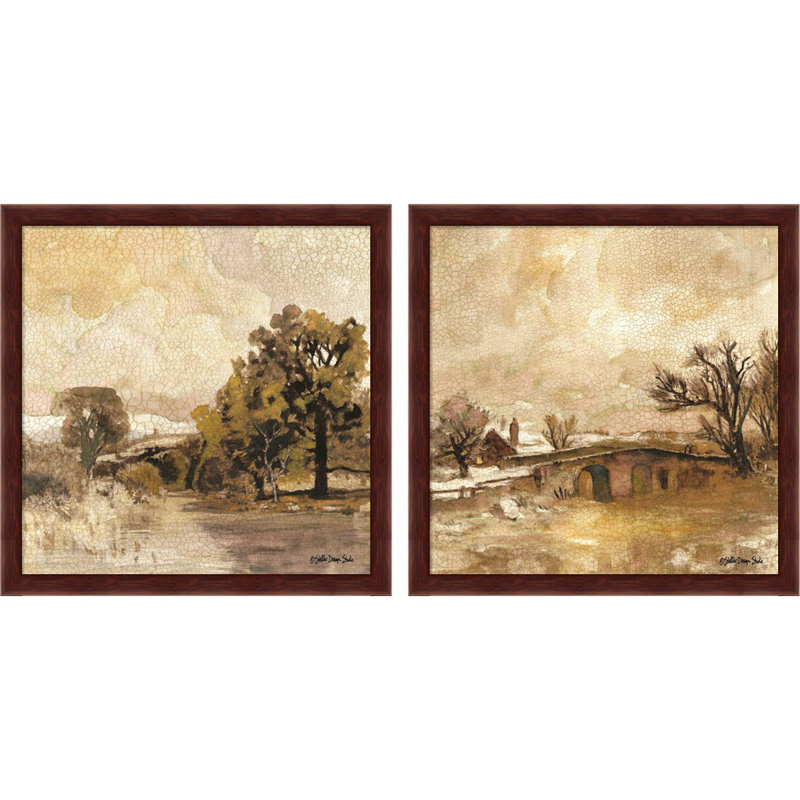 Traditional Mahogany Framed Landscape Canvas Prints, Set of 2