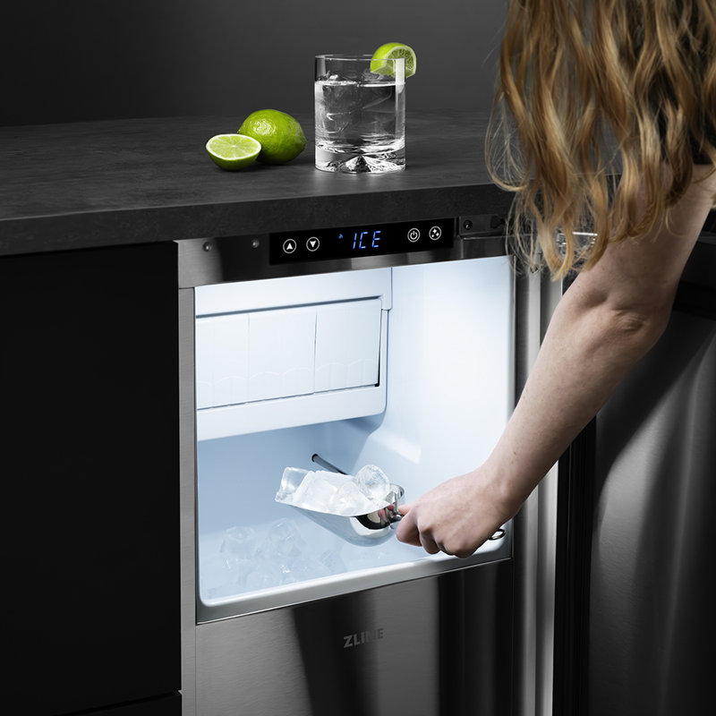 ZLINE Autograph 15 in. Touchstone Gourmet Ice Maker with Solid Steel Door & Bronze Helix Handle, Gold