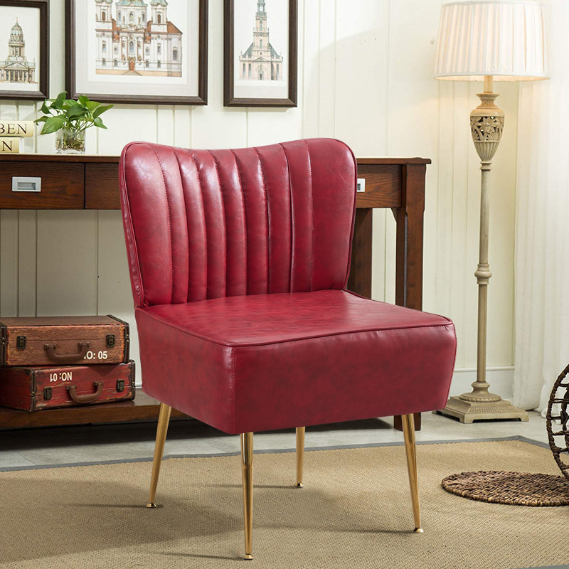 Chaise d'appoint d'appoint avec pieds dorés, Similicuir rouge