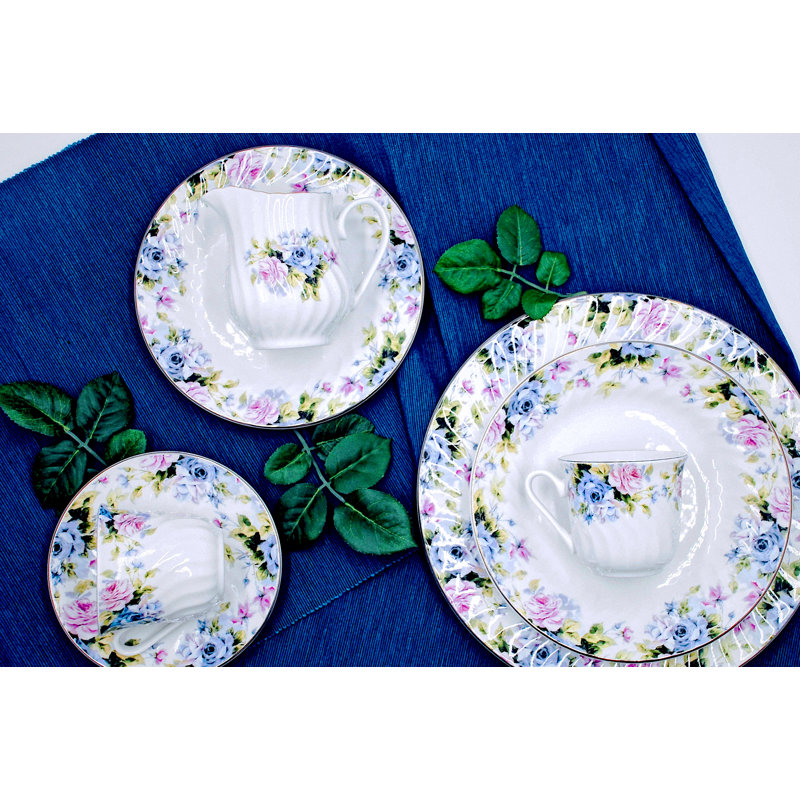Ondina 45-piece white porcelain dinnerware set, floral & gold trim (service for 8)