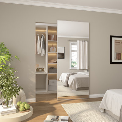 36"X84" Full Size Mirror Door Concealed/Invisible Magic Sliding Barn Doors With Installation Hardware Kit, Silver