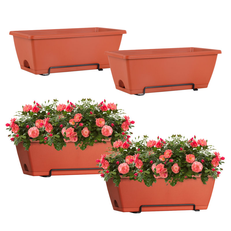 4-Pack Railing Planter Set With Plastic Pots
