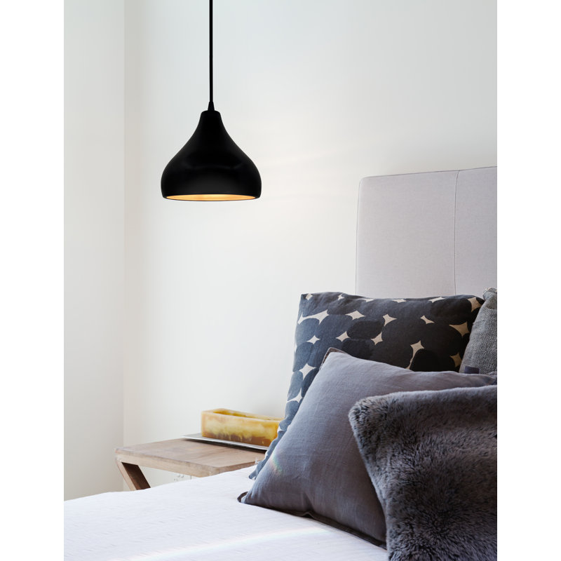 Luminaire suspendu à 1 lumière Meydan, Incandescent, H 8 po x l 11,5 po x P 11,5 po, Rosé brillant / noir nickel