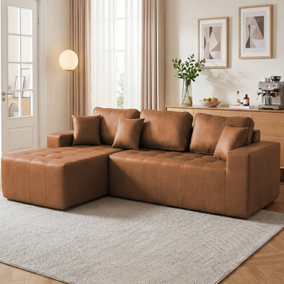 Faux Leather L-shaped Compression Sofa