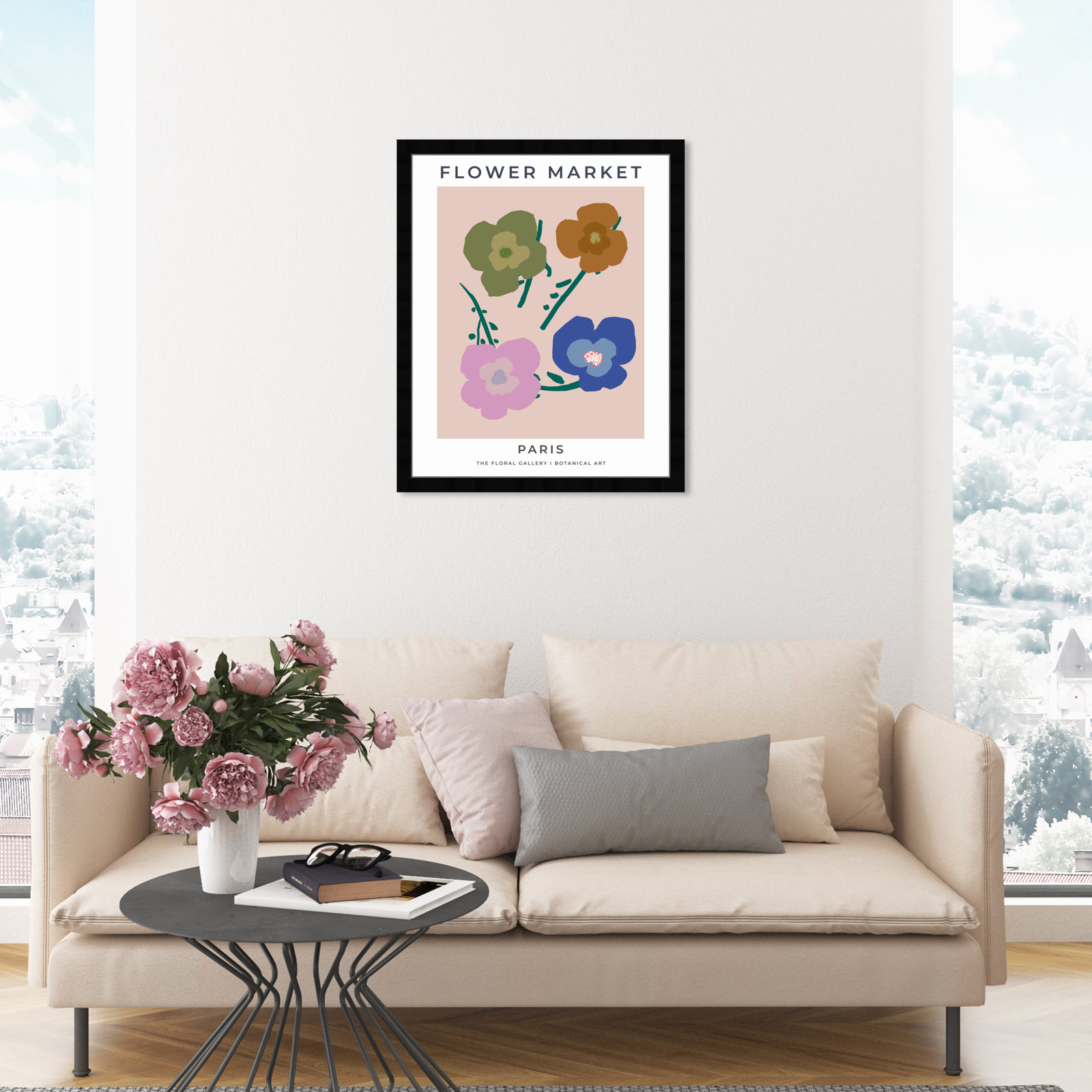 Paris Flower Market Print by Oliver Gal, Black, 26" H x 22" W